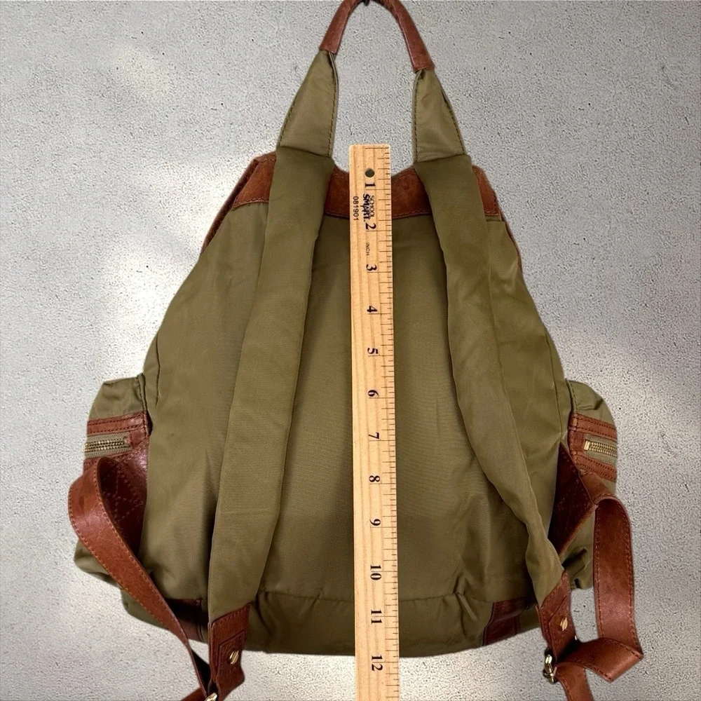 Tory Burch Green Nylon Leather Backpack Zippered Drawstring